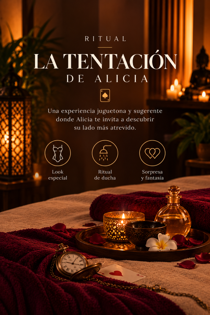 La Tentación de Alicia en Shiva Room Alicante, una experiencia de masaje sensual, juguetona y sugerente.